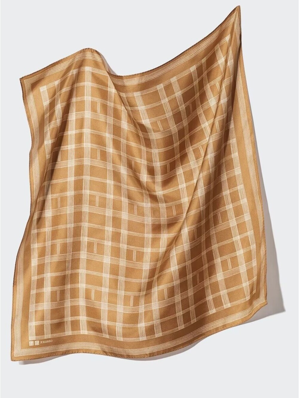 Uniqlo Silk Scarf | Check Printed NWT Brown One Size